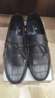 Croc Leather Moccasin - Black